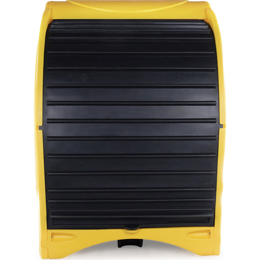 PE hazardous goods storage unit with roller shutter, for 4 x 200 l drums, collection capacity 242 l, HxWxD 2110 x 1565 x 1620 mm.