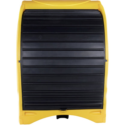 PE hazardous goods storage unit with roller shutter, for 4 x 200 l drums, collection capacity 450 l, HxWxD 2110 x 1565 x 1620 mm.