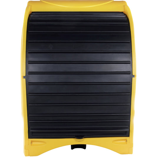 PE hazardous goods storage unit with roller shutter, for 4 x 200 l drums, collection capacity 450 l, HxWxD 2110 x 1565 x 1620 mm.