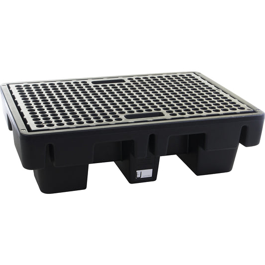 PE drum sump for 2 x 200 l drums, sump capacity 220 l, with PE grate, LxWxH 910 x 1310 x 380 mm.