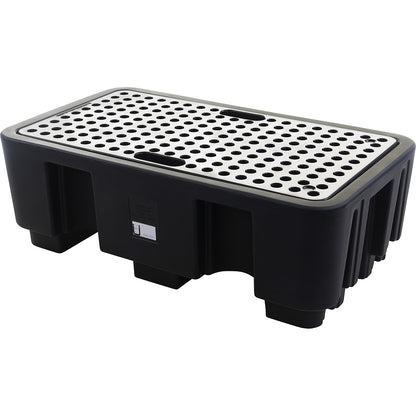 PE drum sump for 2 x 200 l drums, sump capacity 236 l, with PE grate, LxWxH 750 x 1300 x 440 mm.