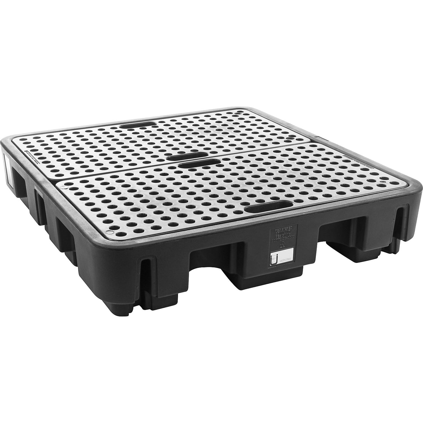 PE drum sump for 4 x 200 l drums, collection capacity 242 l, with PE grate, LxWxH 1290 x 1380 x 280 mm.