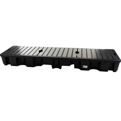 PE drum sump for 4 x 200 l drums, collection capacity 220 l, with PE grate, LxWxH 660 x 2445 x 270 mm.