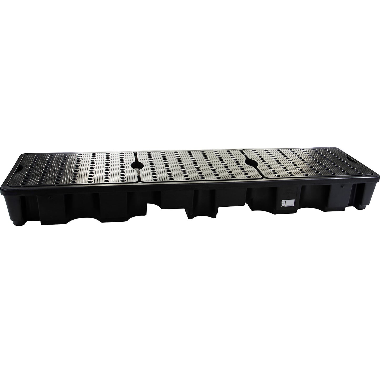 PE drum sump for 4 x 200 l drums, collection capacity 220 l, with PE grate, LxWxH 660 x 2445 x 270 mm.