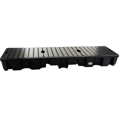 PE drum sump for 4 x 200 l drums, collection capacity 220 l, with PE grate, LxWxH 660 x 2445 x 270 mm.