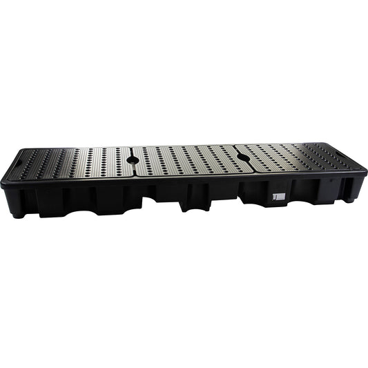 PE drum sump for 4 x 200 l drums, collection capacity 220 l, with PE grate, LxWxH 660 x 2445 x 270 mm.