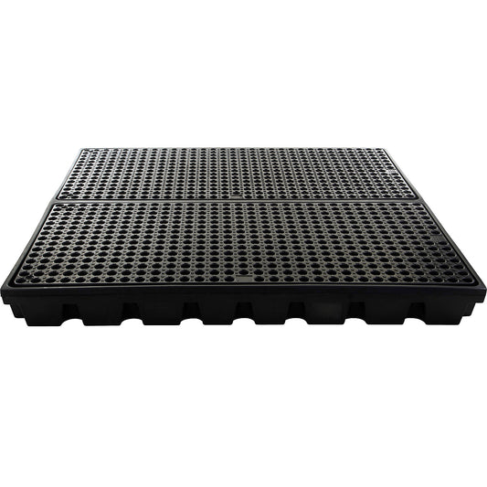 PE sump tray, for 4 x 200 l drums, capacity 192 l, LxWxH 1600 x 1600 x 150 mm.