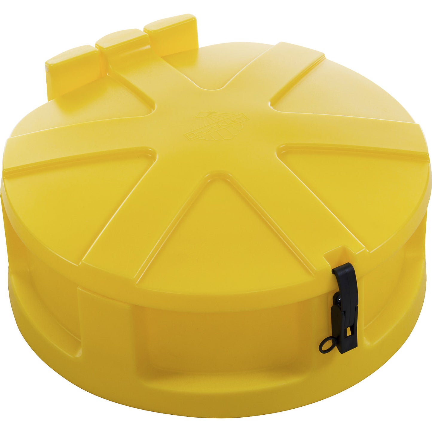 Plastic drum funnel, Ø 620 mm, lid, catch, sieve, yellow.