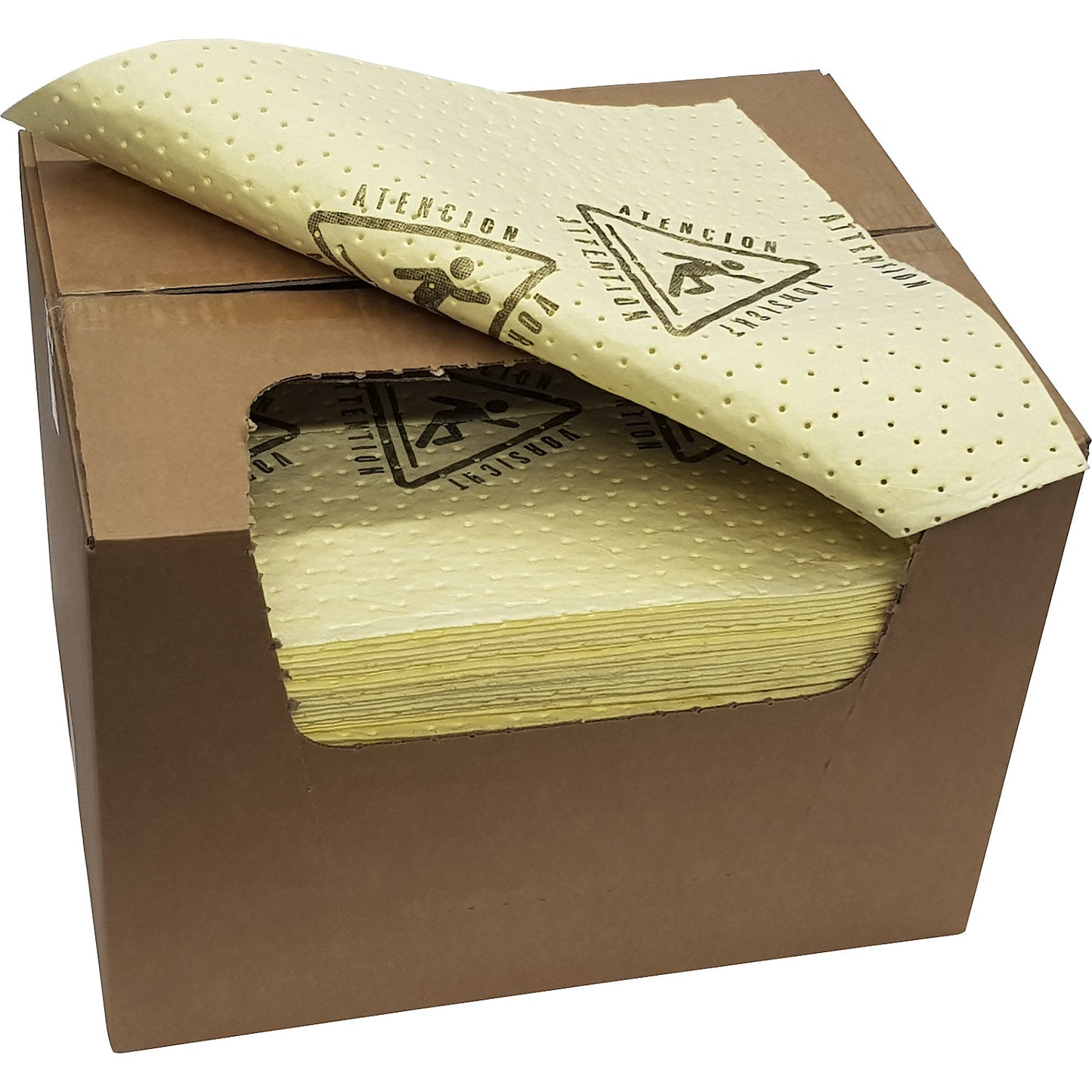 BASIC absorbent sheeting, sheets with warning imprint, for chemicals, 500 x 400 mm, pack of 100.