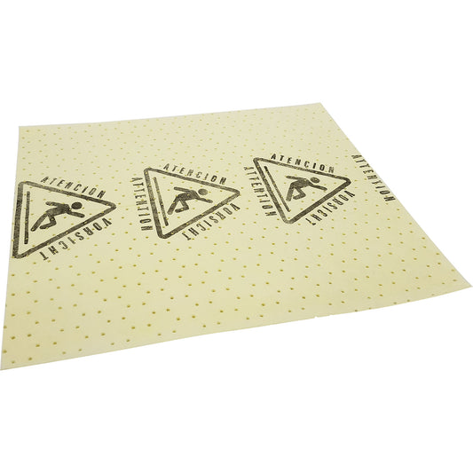 BASIC absorbent sheeting, sheets with warning imprint, for chemicals, 500 x 400 mm, pack of 100.