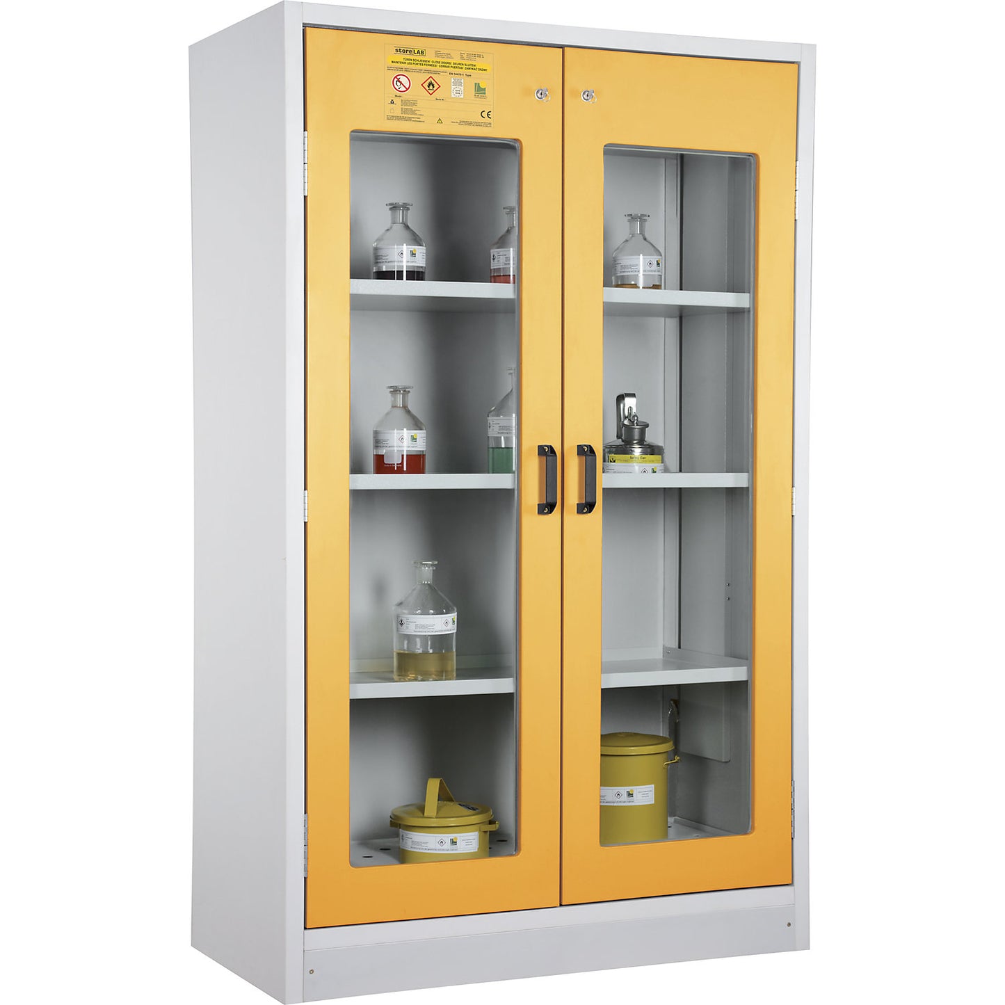 Fire resistant hazardous goods storage cupboard type 30, 2 vision panel doors, HxWxD 1935 x 1195 x 595 mm.