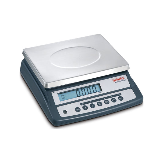 Compact/counting scales, easy to operate, weighing range up to 3 kg, read-out accuracy 0.1 g, weighing plate 300 x 225 mm.