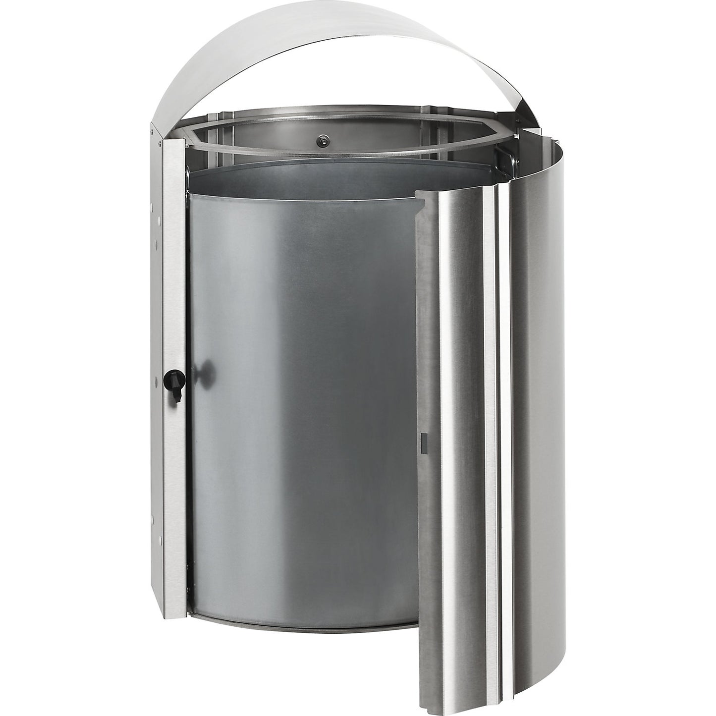 Stainless steel waste collector, outdoor areas, capacity 50 l, HxWxD 970 x 480 x 350 mm, wall mounting.