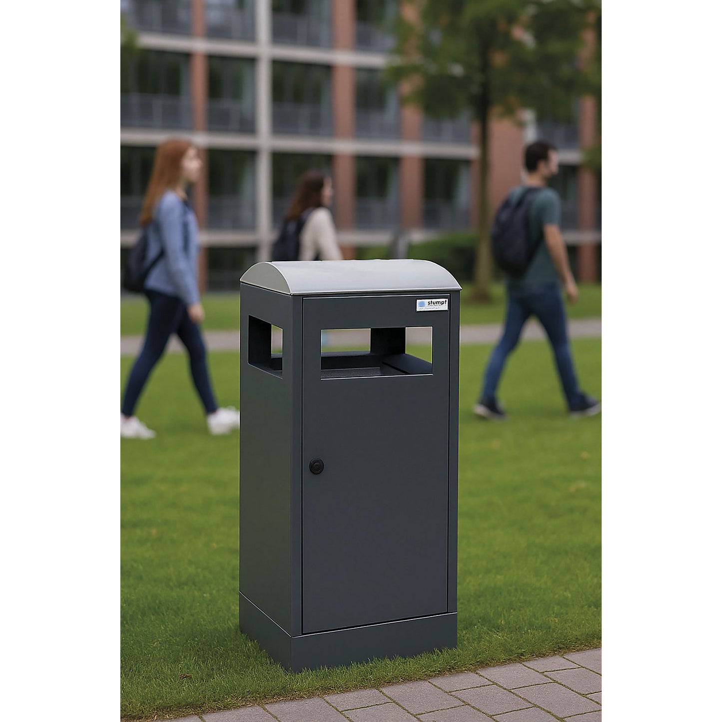 Waste collector for outdoor areas, capacity 90 l, WxHxD 450 x 1060 x 450 mm, charcoal.
