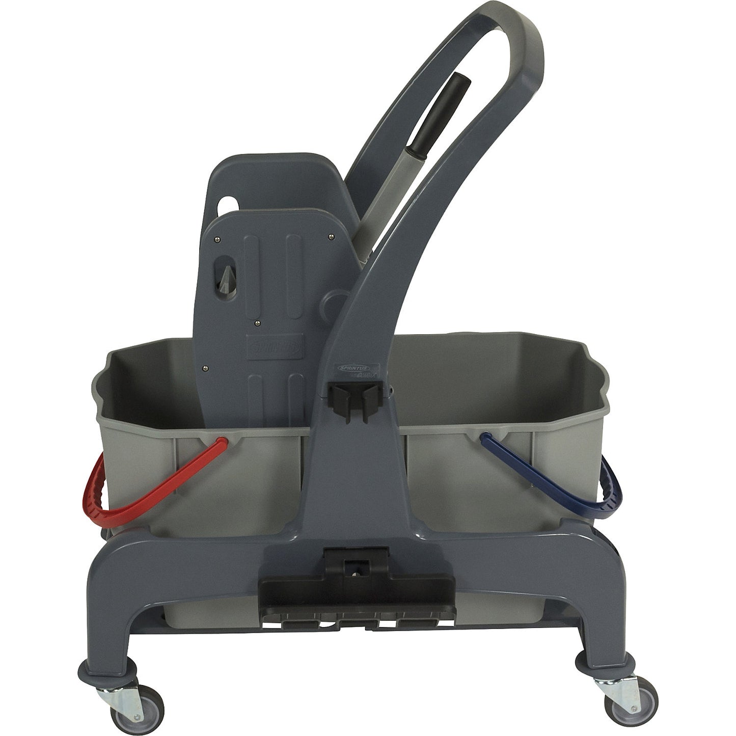 CombiX cleaning trolley, 2 x 25 l bucket, with push bar and mop wringer.