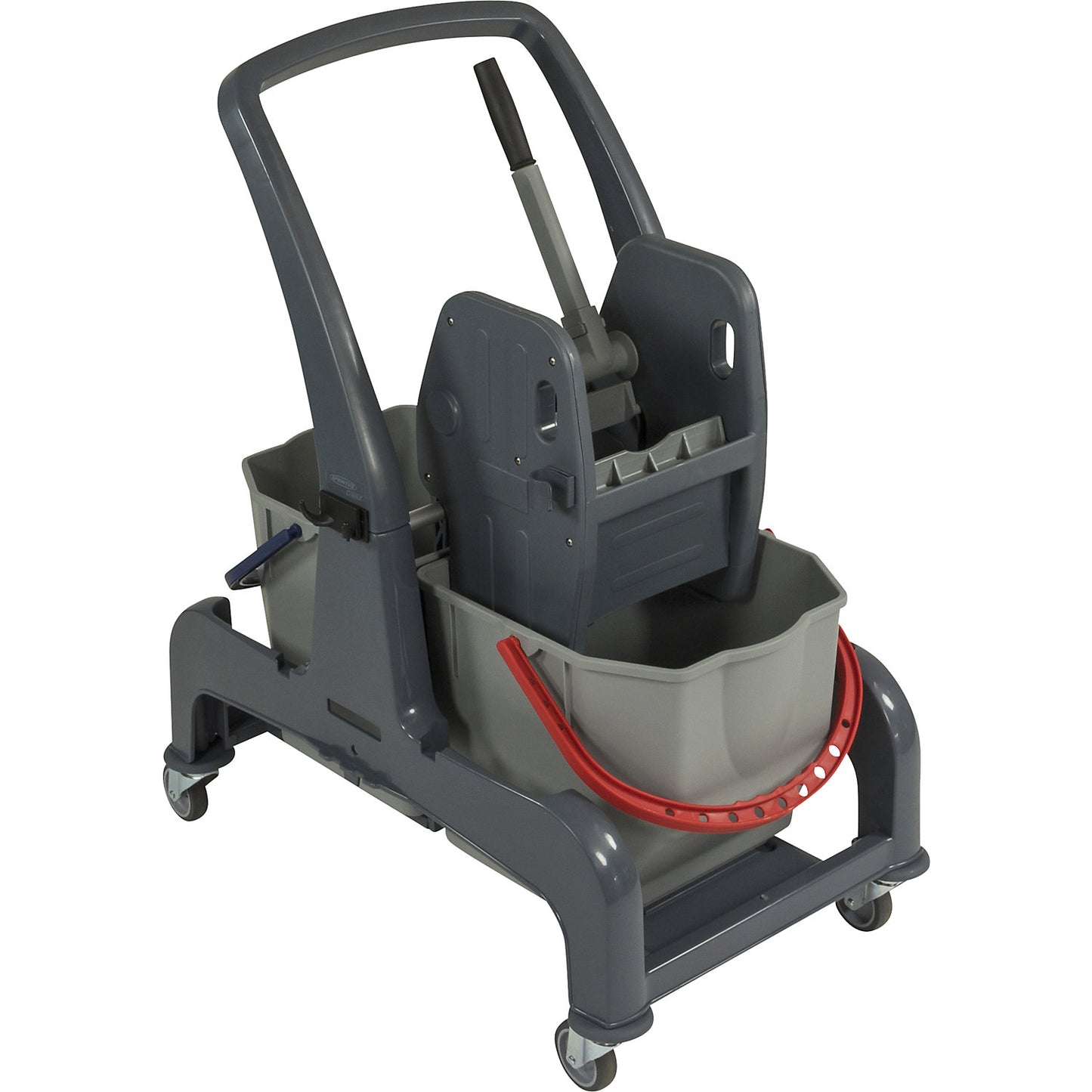 CombiX cleaning trolley, 2 x 25 l bucket, with push bar and mop wringer.