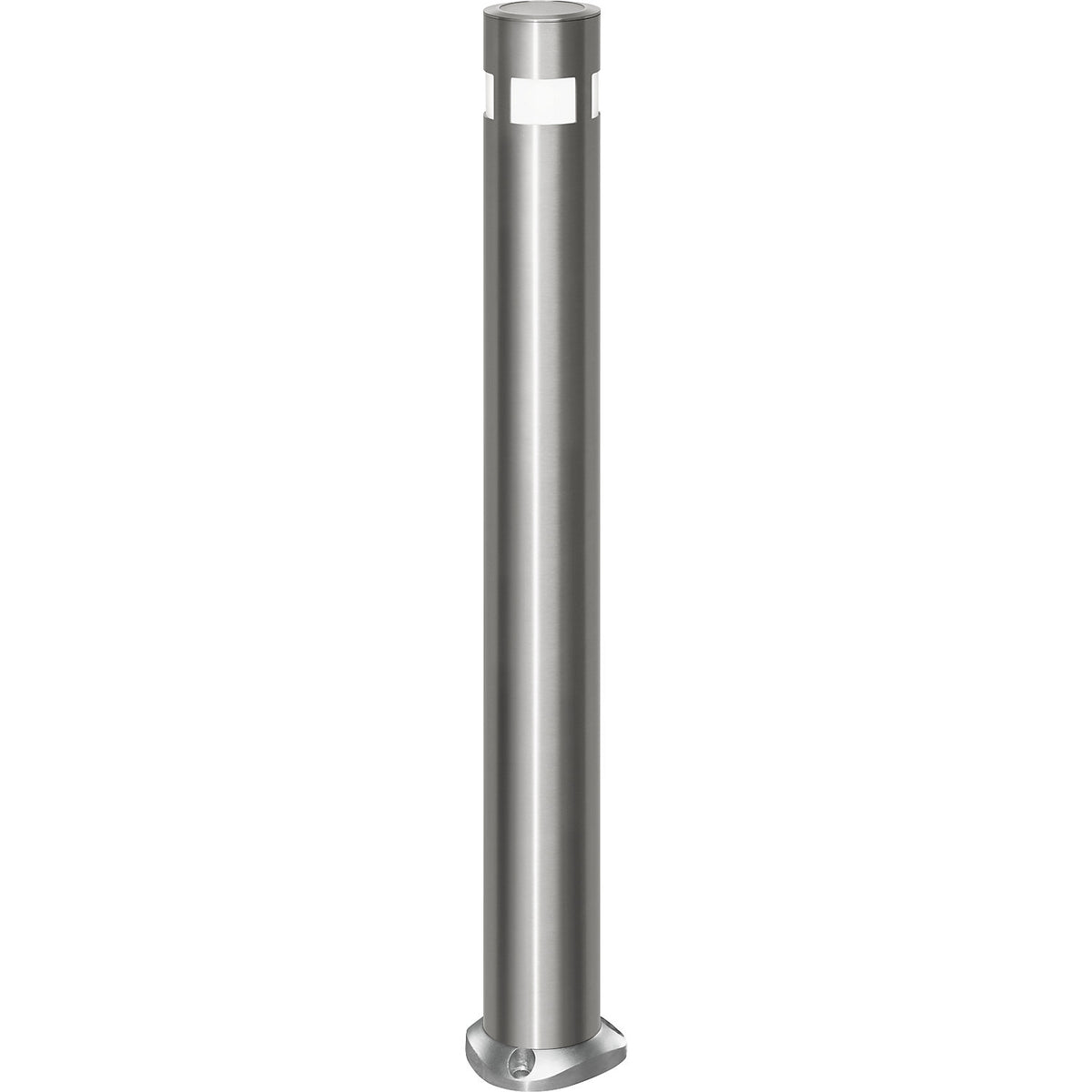 Stainless steel barrier post, Ø 102 mm, with solar lamp head, for bolting in place, self-righting.
