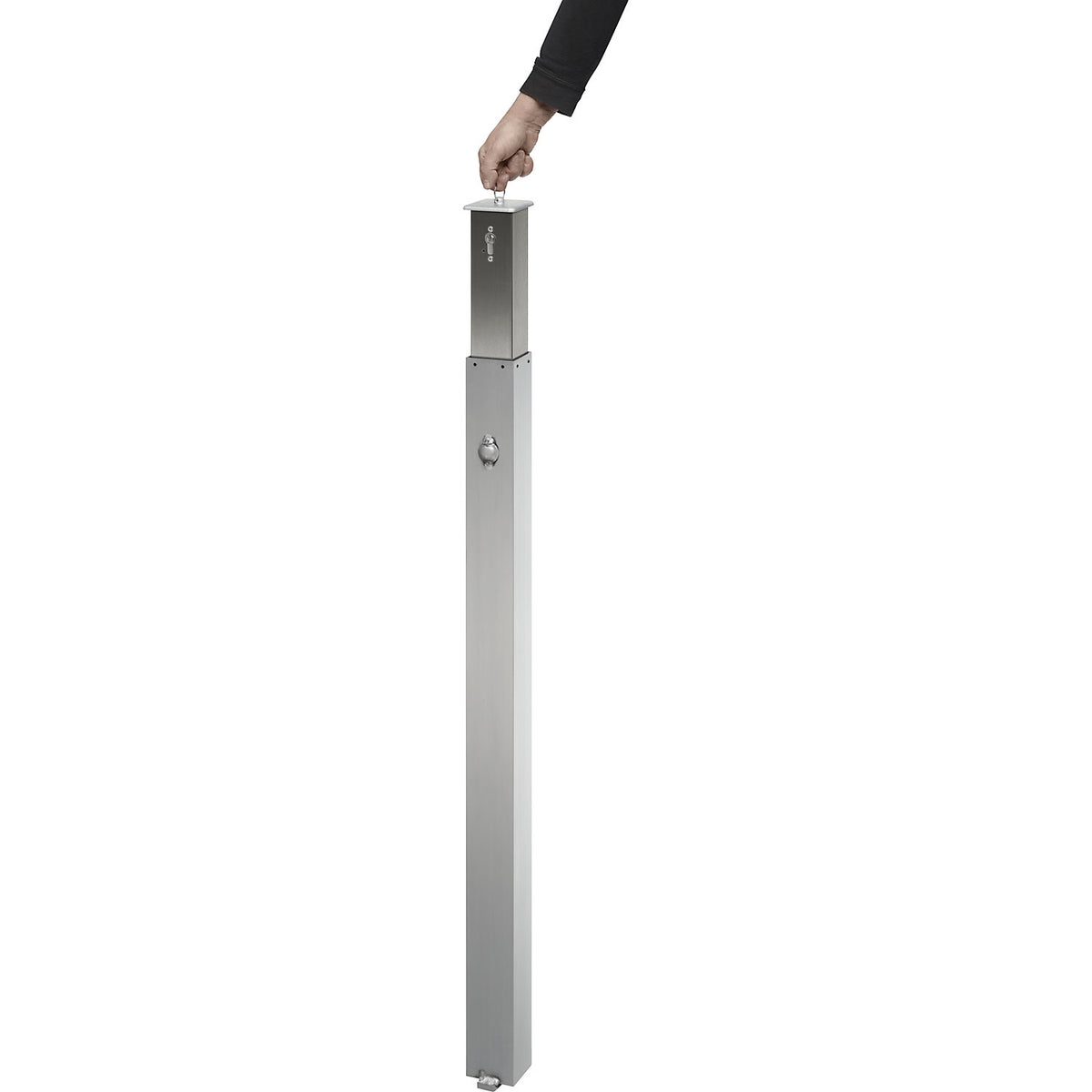 Stainless steel barrier post, drive over head, for concreting in, profile cylinder.
