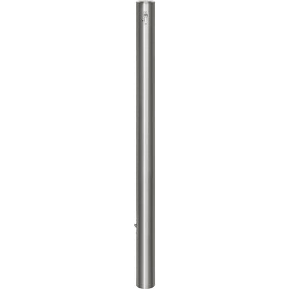 Stainless steel barrier post, with flat head, ground sleeve for concreting in, Ø 76 mm, profile cylinder.