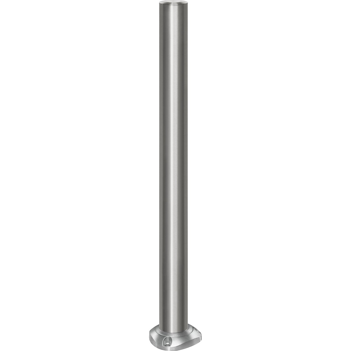 Stainless steel barrier post, with flat head, base plate for bolting in place, Ø 76 mm, self-righting.