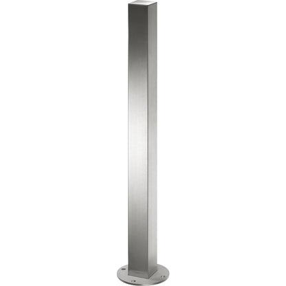 Stainless steel barrier post, with flat head, base plate for bolting in place, 70 x 70 mm.