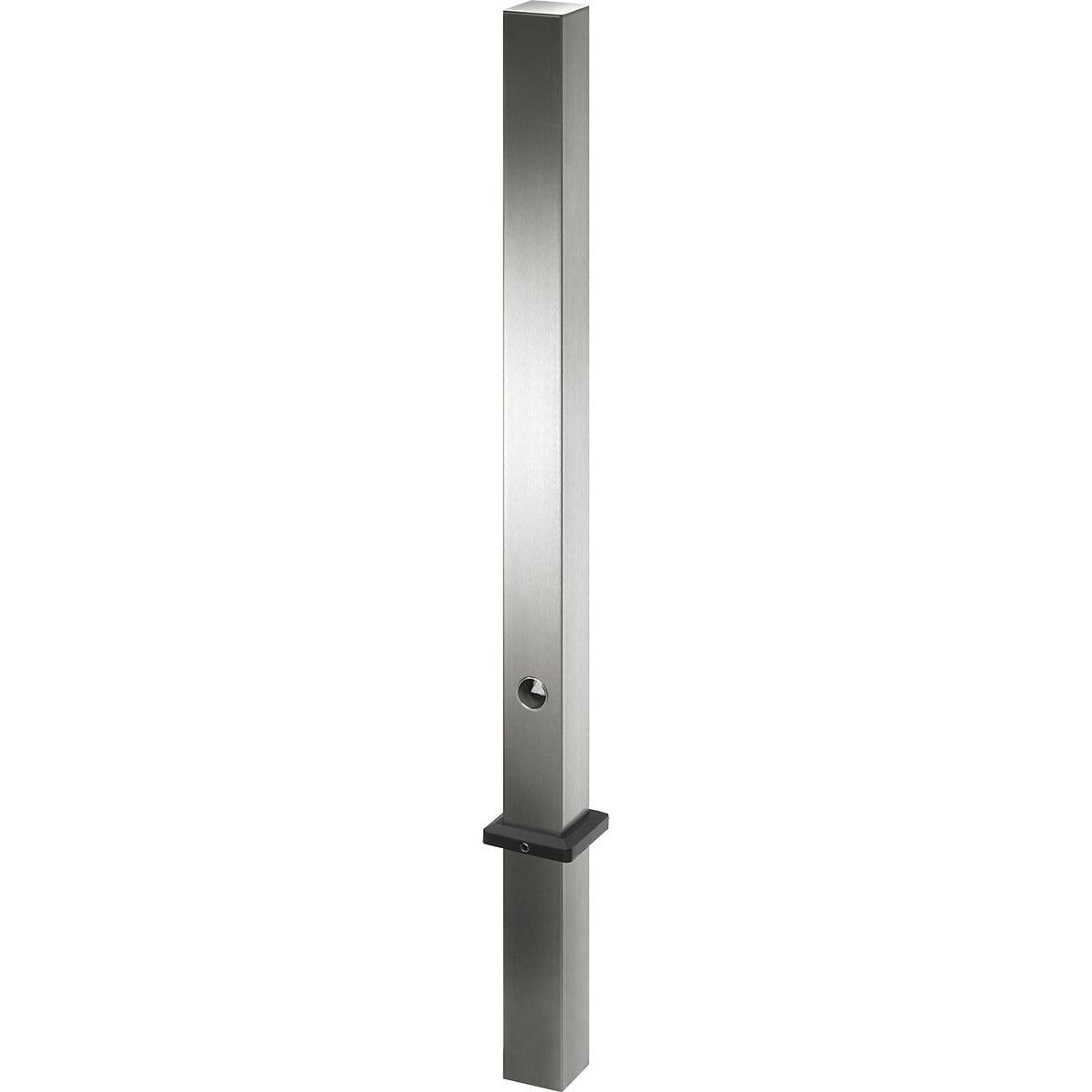 Stainless steel barrier post, with flat head, ground sleeve for concreting in, 70 x 70 mm.