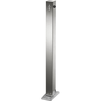 Stainless steel barrier post, with flat head, base plate for bolting in place, 70 x 70 mm, folding, profile cylinder.