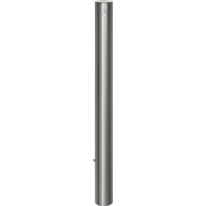 Stainless steel barrier post, with flat head, ground sleeve for concreting in, Ø 102 mm, profile cylinder.