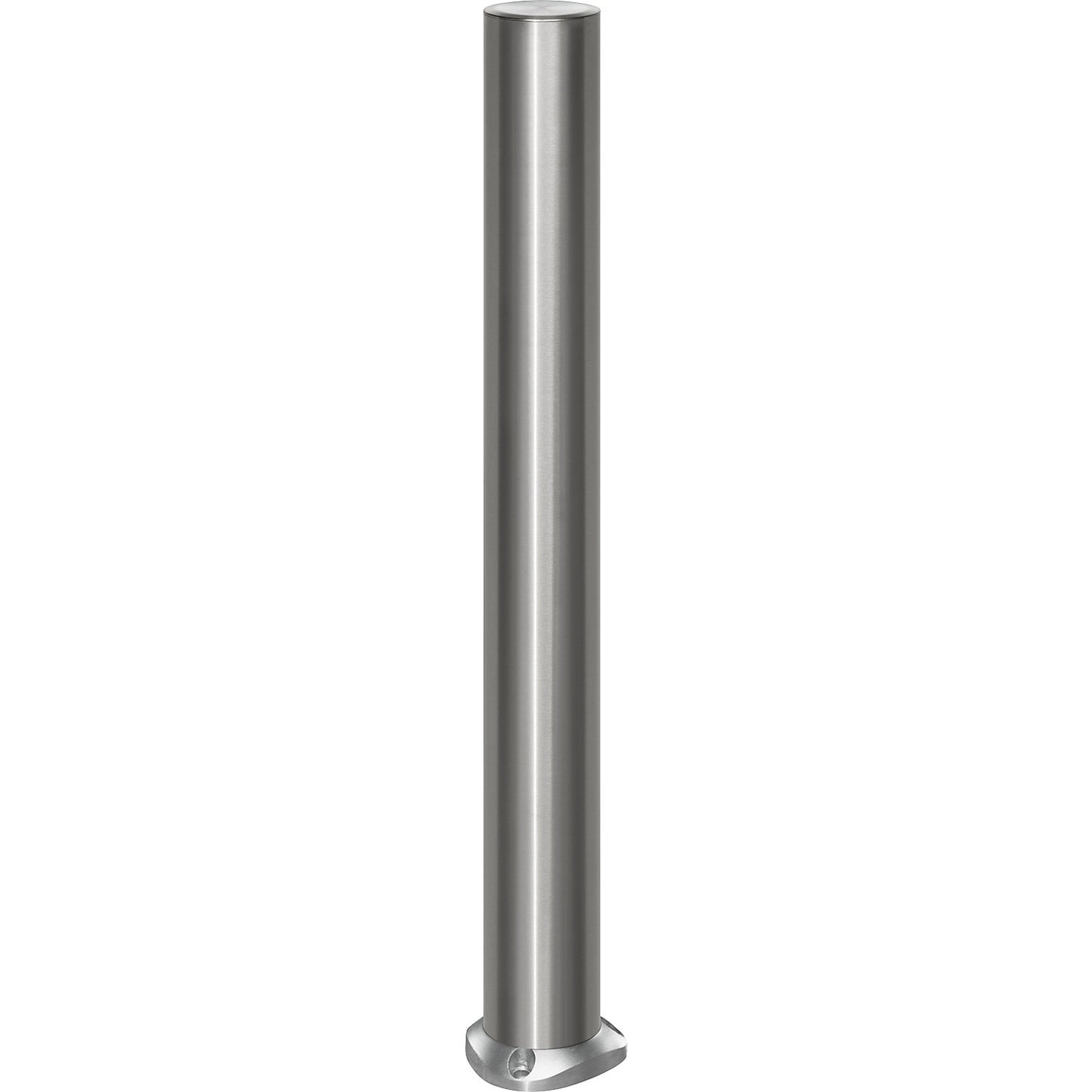 Stainless steel barrier post, with flat head, base plate for bolting in place, Ø 102 mm, self-righting.