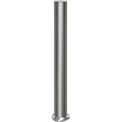 Stainless steel barrier post, with flat head, base plate for bolting in place, Ø 102 mm, self-righting.