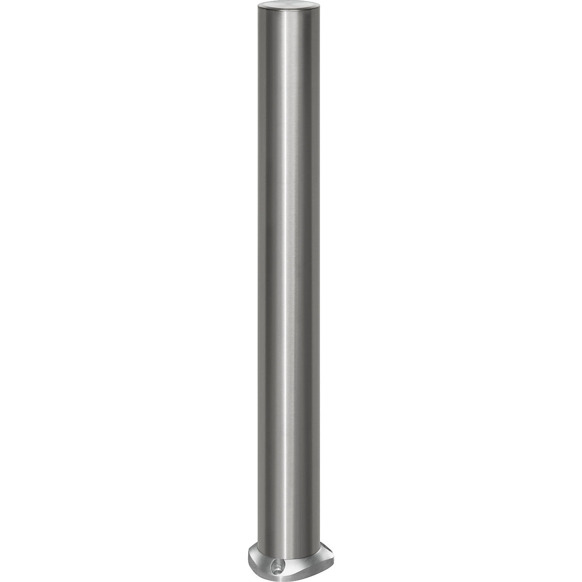 Stainless steel barrier post, with flat head, base plate for bolting in place, Ø 102 mm, self-righting.