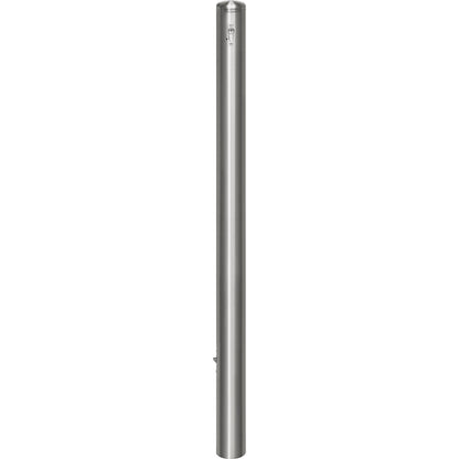 Stainless steel barrier post, with end cap, ground sleeve for concreting in, Ø 76 mm, profile cylinder.