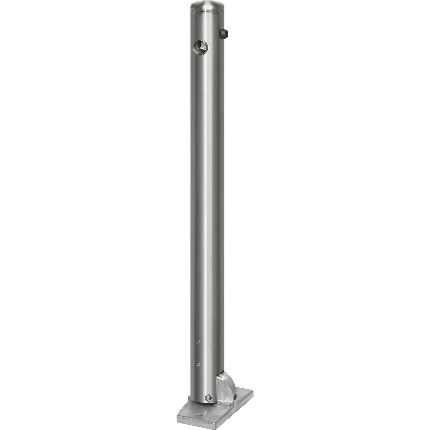 Stainless steel barrier post, with end cap, base plate to bolt in place, Ø 76 mm, triangular lock.