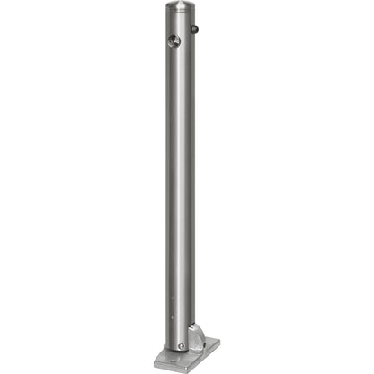 Stainless steel barrier post, with end cap, base plate to bolt in place, Ø 76 mm, triangular lock.