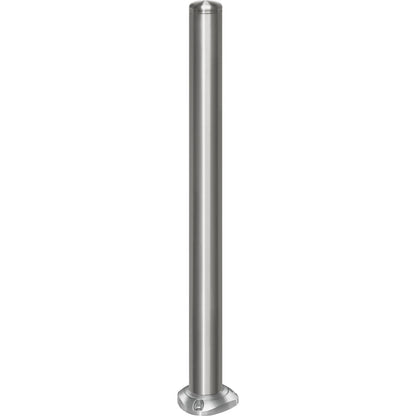 Stainless steel barrier post, with end cap, base plate to bolt in place, Ø 76 mm, self-righting.