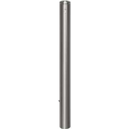 Stainless steel barrier post, with end cap, ground sleeve for concreting in, Ø 102 mm, profile cylinder.