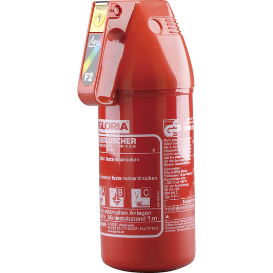 Compact powder fire extinguisher, contents 2 kg, fire classes A+B+C.