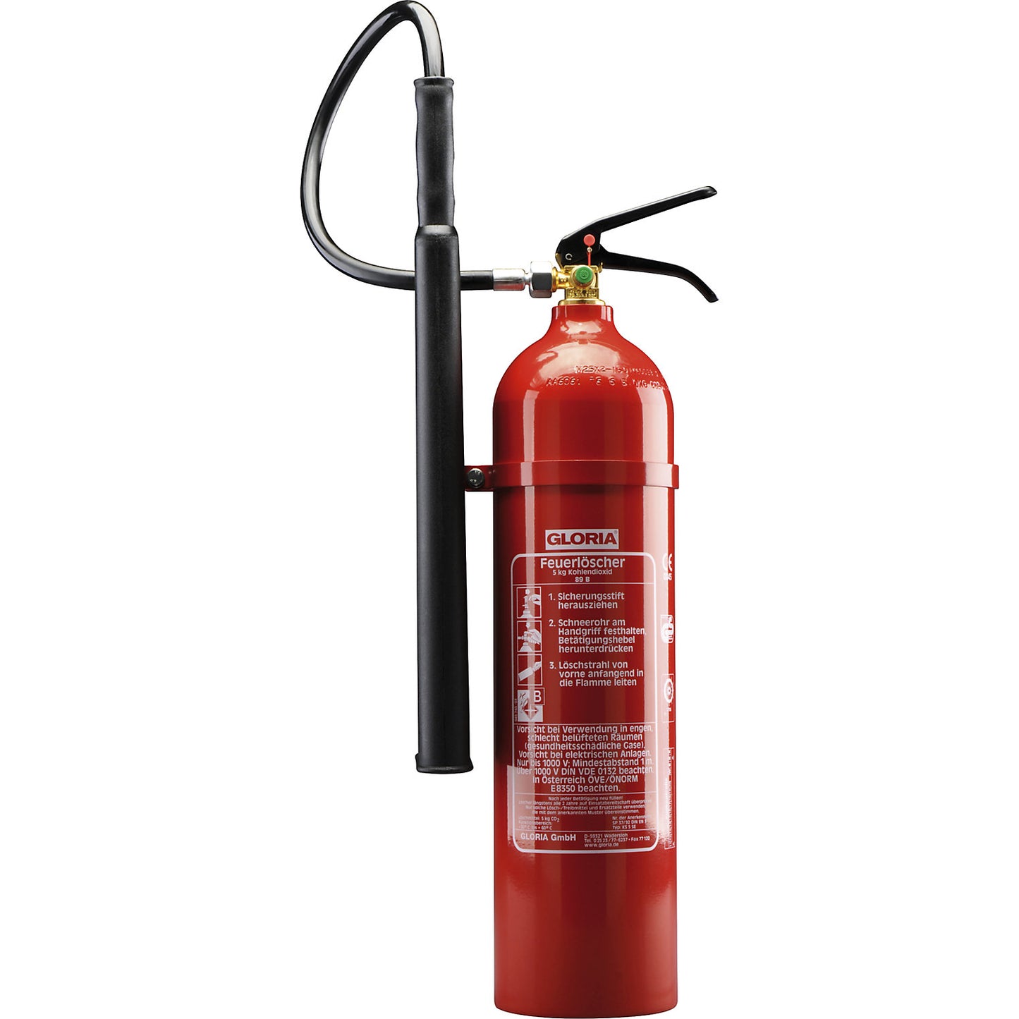 Carbon dioxide CO2 fire extinguisher, contents 5 kg, incl. snow pipe, fire class B.