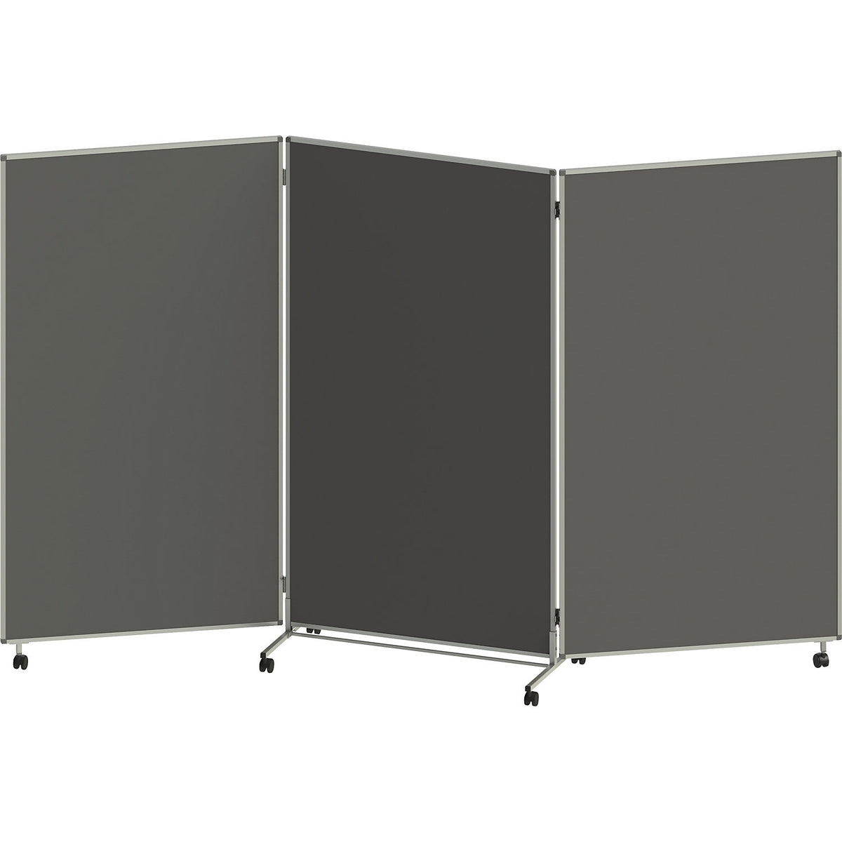 Presentation board, folding and mobile, HxWxD 1905 x 3040 x 500 mm, dark grey.