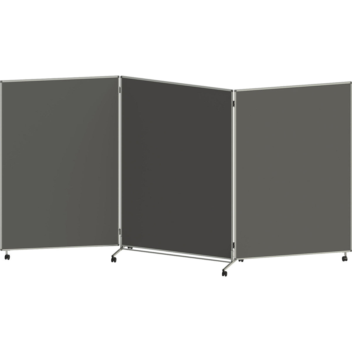 Presentation board, folding and mobile, HxWxD 1905 x 3640 x 500 mm, dark grey.