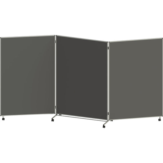 Presentation board, folding and mobile, HxWxD 1905 x 3640 x 500 mm, dark grey.