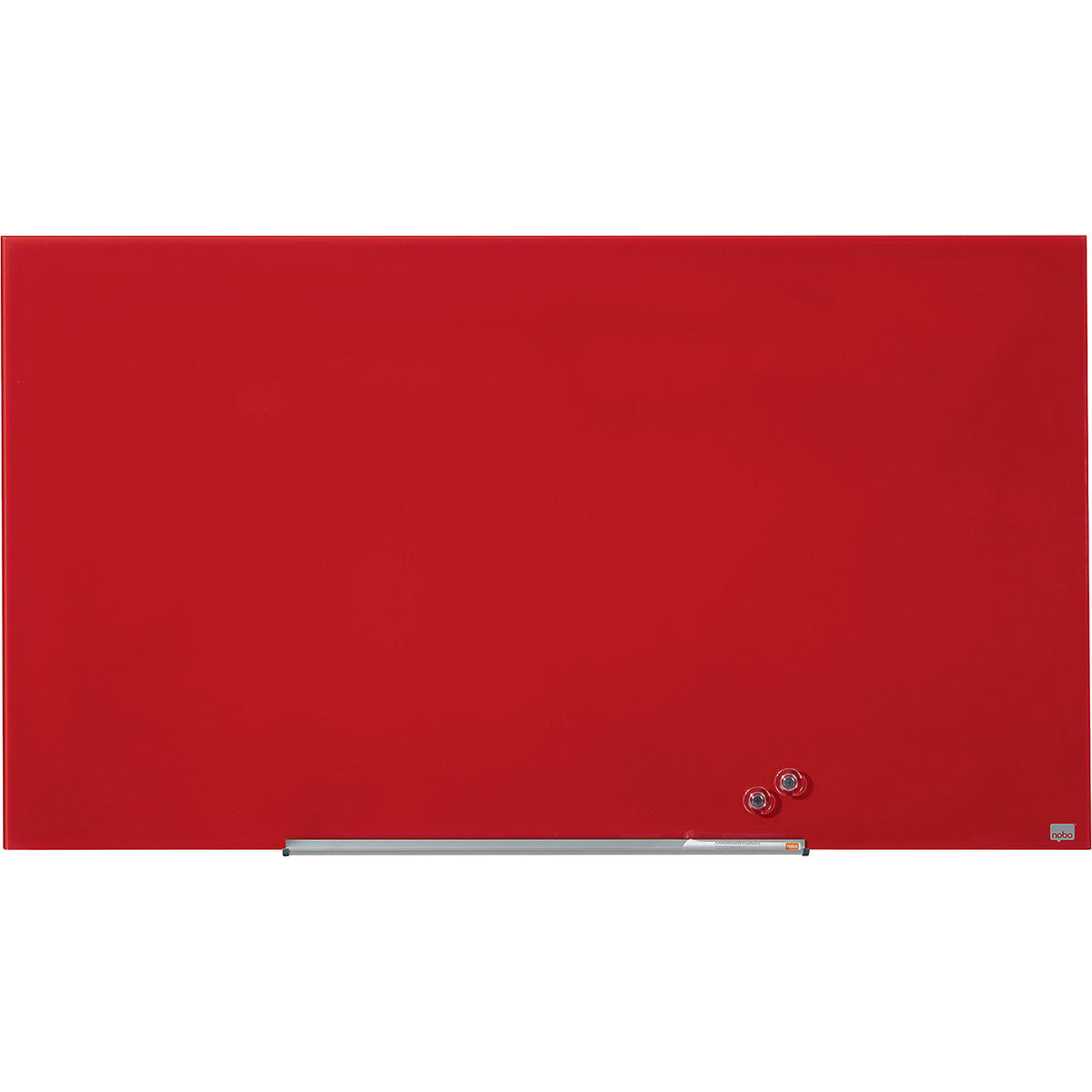 WIDESCREEN glass whiteboard, frameless, 57'' - WxH 1264 x 711 mm, red.