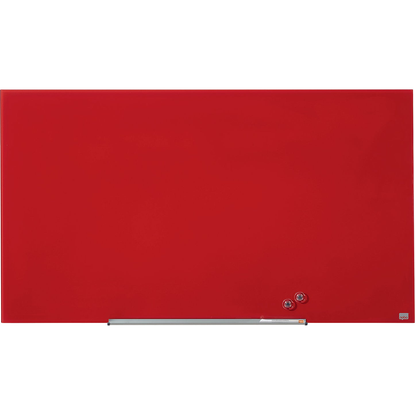 WIDESCREEN glass whiteboard, frameless, 57'' - WxH 1264 x 711 mm, red.