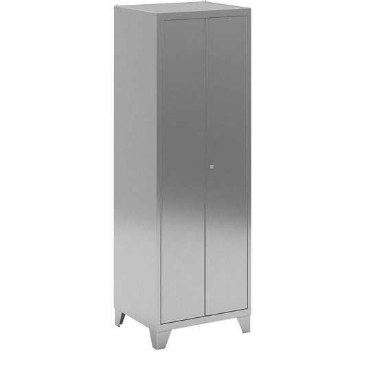 Stainless steel locker for cleaning products, 4 shelves, with feet.