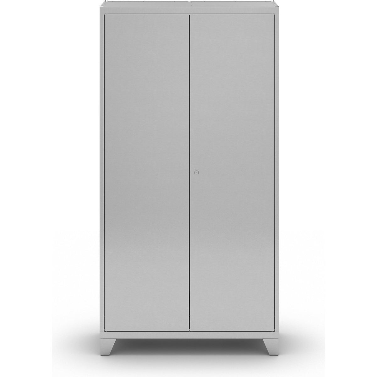 Stainless steel double door cupboard with stud feet, with 4 shelves, HxWxD 1950 x 1000 x 400 mm.