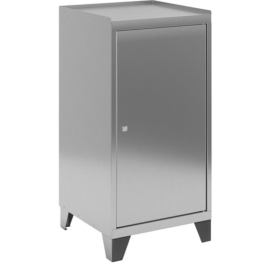 Stainless steel tool cupboard with stud feet, with 2 shelves, HxWxD 1000 x 500 x 500 mm.