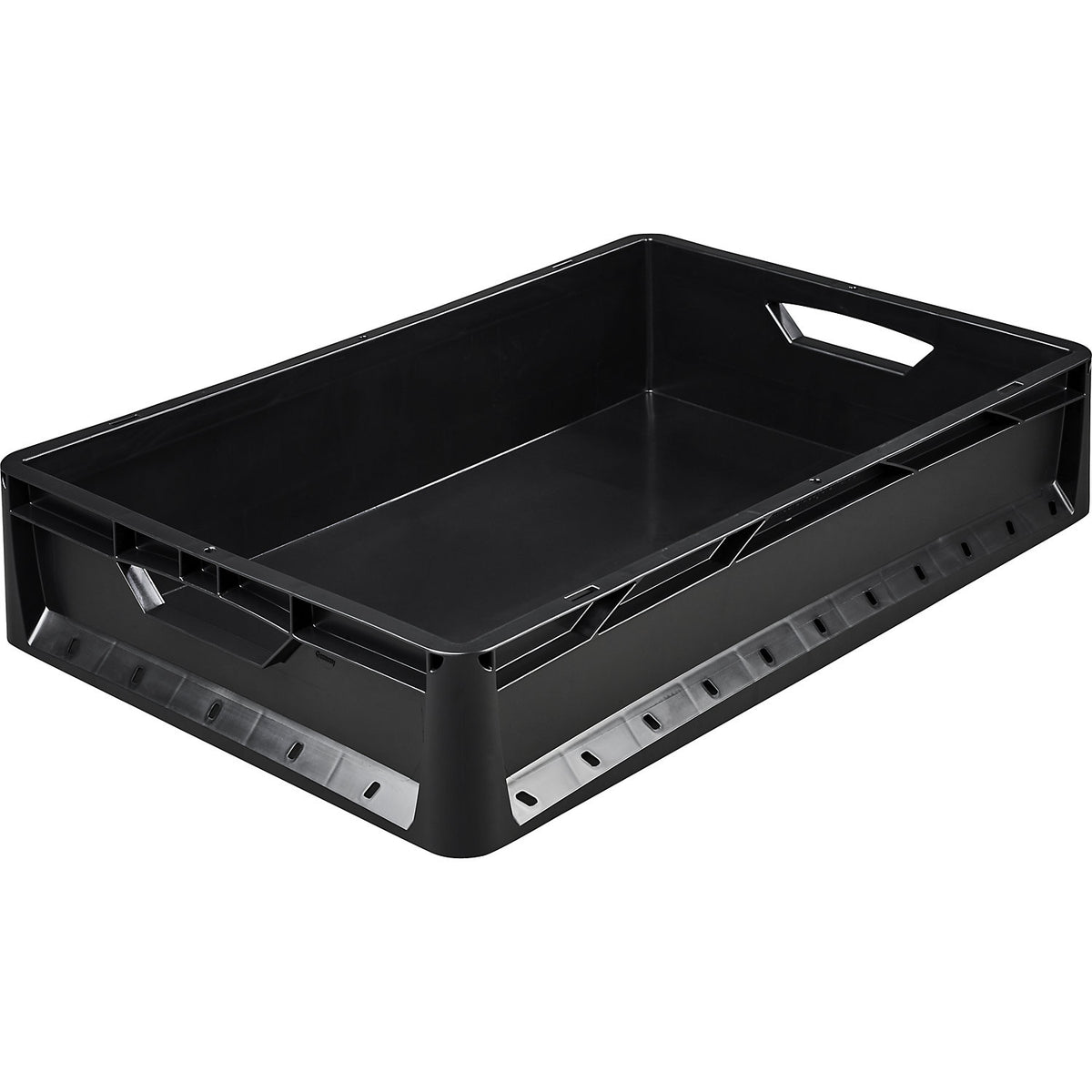 EURO size container, solid walls and base, external LxW 600 x 400 mm, capacity 24 l, black.