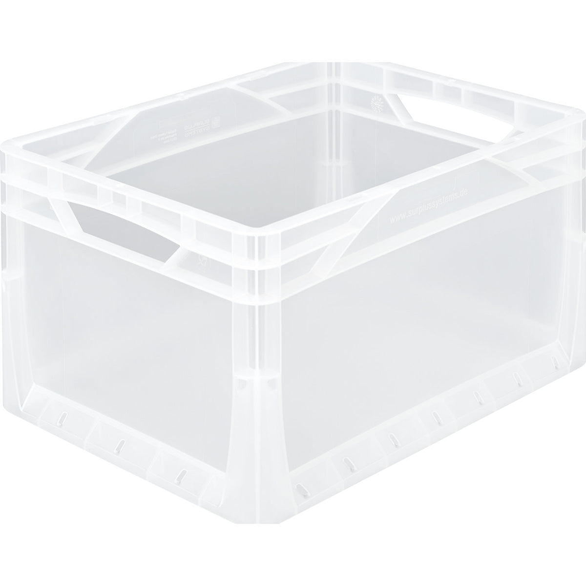EURO size container, solid walls and base, external LxW 400 x 300 mm, capacity 20 l, translucent.