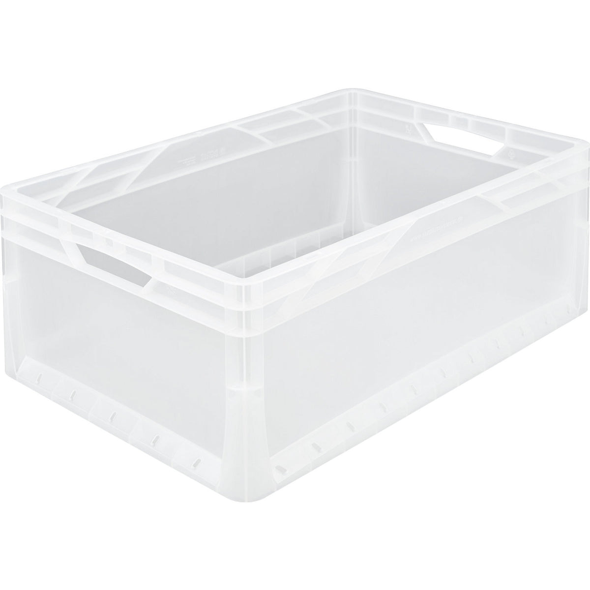 EURO size container, solid walls and base, external LxW 600 x 400 mm, capacity 46 l, translucent.