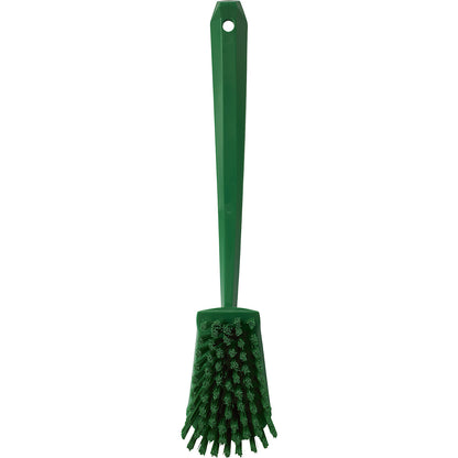 Long handled washing brush, hard, pack of 10, green.